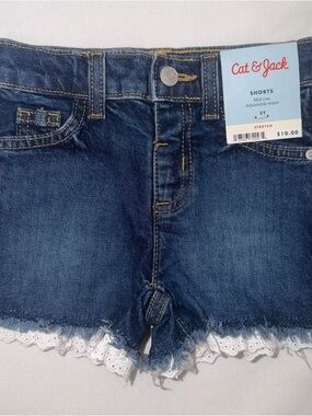 Cat & Jack Toddler Girl Lace Trim Denim Shorts Size 3T NWT